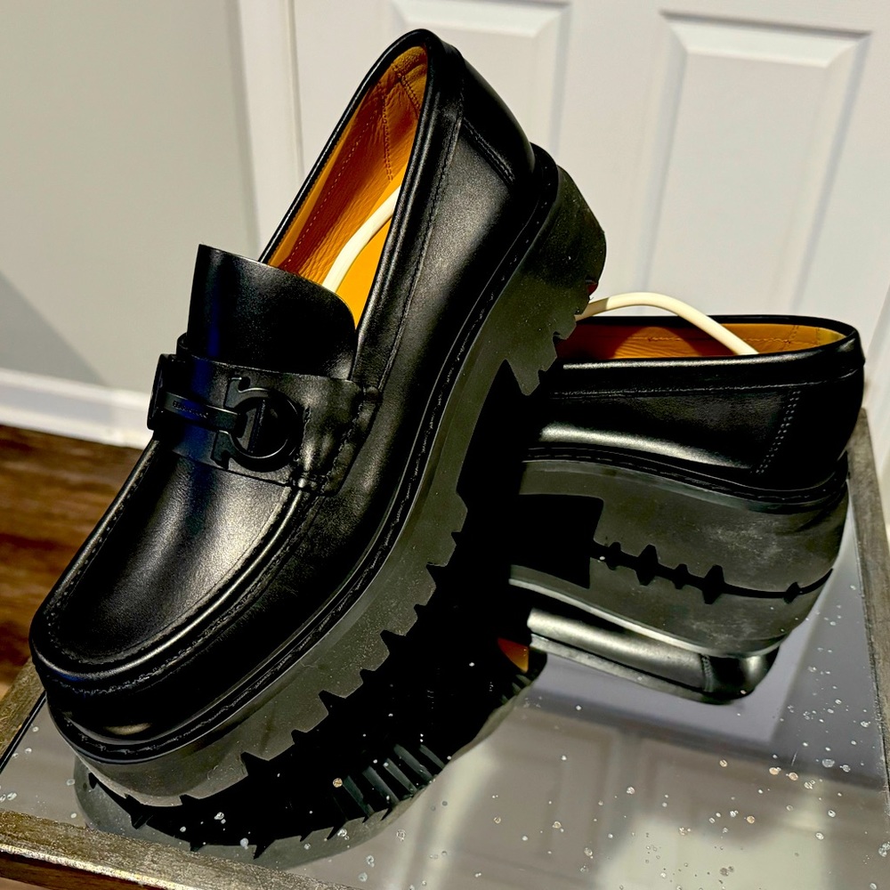 Florian Leather Lug-Sole Platform Loafers. NWT